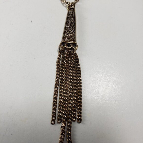 2/$30 Forever 21 Layered Antique Gold tone Tassel Fringed Pendants Necklace - Picture 8 of 9